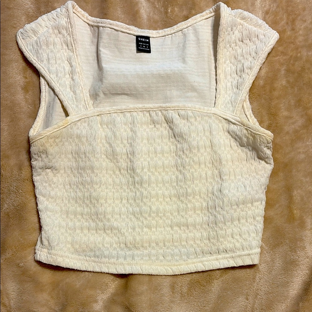 SHEIN Cream Fitted Smocked Tank Top